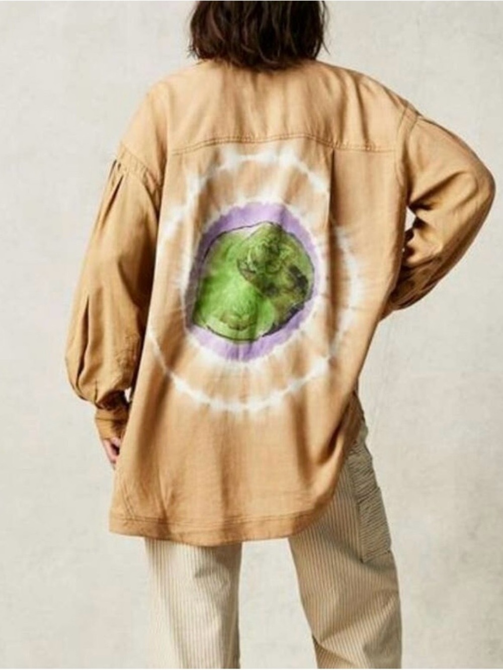 Free People Oversized BOHO Tiedye Button Down Linen Blend Top